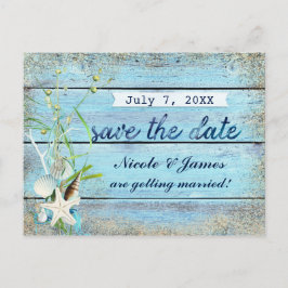 Blue Wood Beach Tropical Save the Date Card Ankündigungspostkarte
