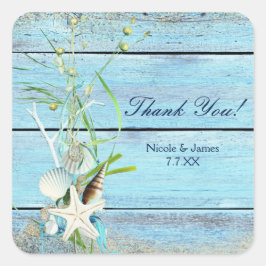 Blue Wood Beach Tropical Wedding Party Sticker