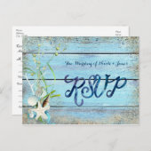 Blue Wood Beach Tropical Wedding RSVP Card Einladungspostkarte (Vorne/Hinten)