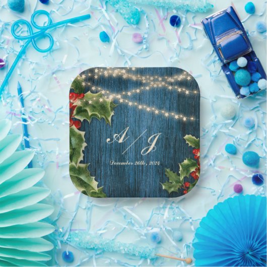 Blue Wood Berries Weihnachtsfeier Pappteller (Party)