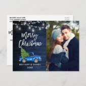 Blue Wood Brush Script Truck Lights Weihnachten Postkarte (Vorne/Hinten)