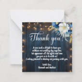 Blue Wood Floral Wedding Danke Karte Hinweis (Vorderseite)
