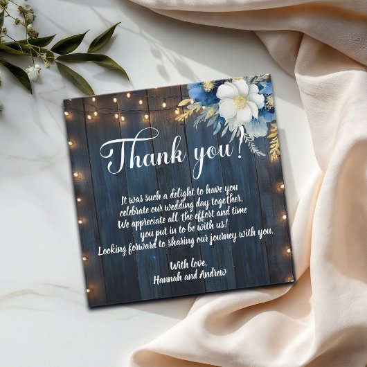 Blue Wood Floral Wedding Danke Karte Hinweis