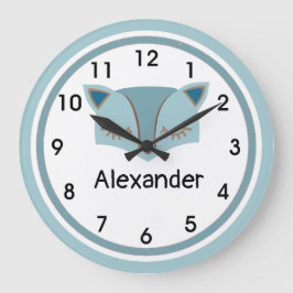 Blue Wood Fox Face Acryl Wall Clock Große Wanduhr
