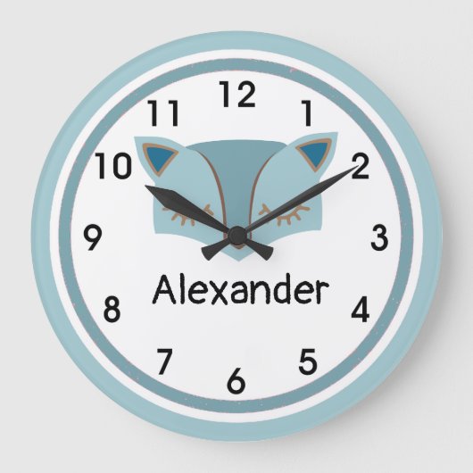 Blue Wood Fox Face Acryl Wall Clock Große Wanduhr (Vorderseite)