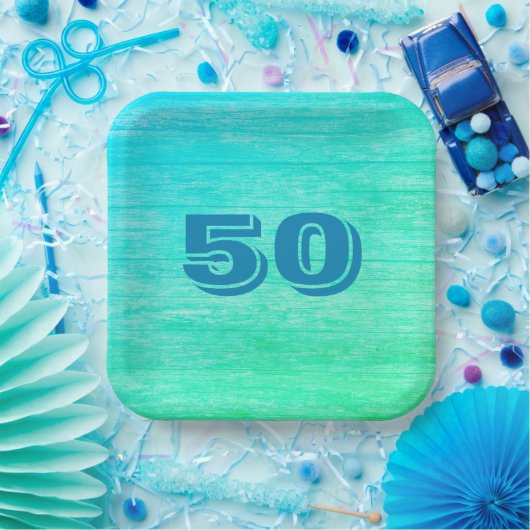 Blue Wood Grain Pappteller (Party)