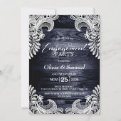 Blue Wood Lace Custom Foto Engagement Party Einladung (Vorderseite)