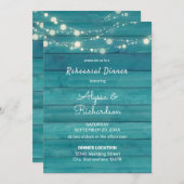 Blue Wood Lace & String Lights Probe Dinner Einladung (Vorne/Hinten)