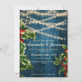 Blue Wood Light Berry Weihnachtsfeier Einladung (Vorderseite)