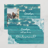 Blue Wood Lights Be my Bridesmaid? mit Foto Einladung (Vorne/Hinten)