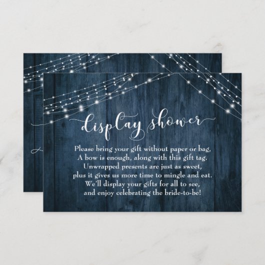 Blue Wood & Lights No Wrap Brautparty Card Begleitkarte (Vorne/Hinten)