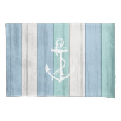 Blue Wood Nautical Stripes & Anchor Kissenbezug (Vorderseite-Links)