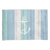 Blue Wood Nautical Stripes & Anchor Kissenbezug (Vorderseite-Rechts)