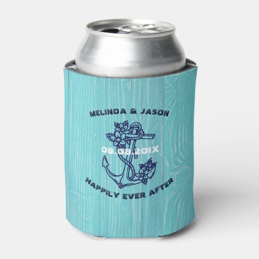 Blue Wood Planks Dark Blue Nautical Boat Anchor Dosenkühler (Kanne Vorderseite)