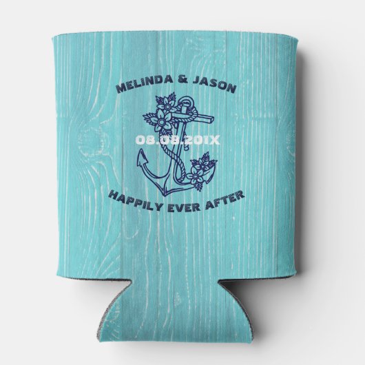 Blue Wood Planks Dark Blue Nautical Boat Anchor Dosenkühler (Rückseite)