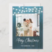 Blue Wood Plate String Lights Foto Weihnachten (Vorderseite)