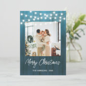 Blue Wood Plate String Lights Foto Weihnachten (Stehend Vorderseite)