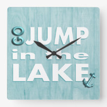 Blue Wood Print Zitat "Go Jump in Lake" Uhr