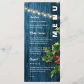 Blue Wood Red Berries Weihnachtsfeier Menükarte (Vorderseite)