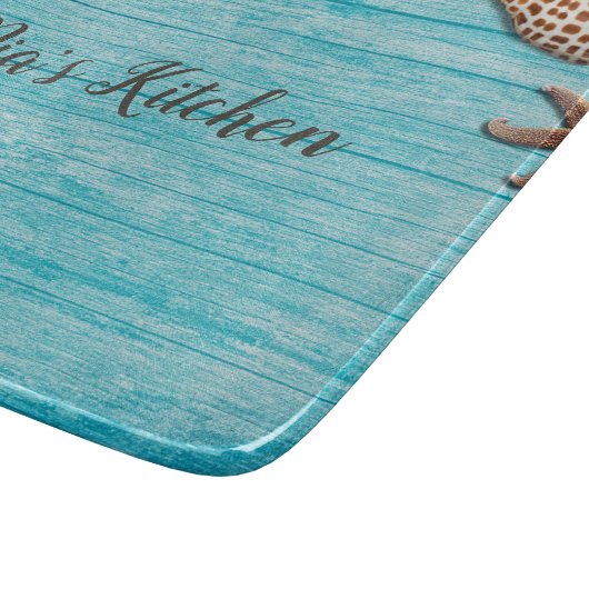 Blue Wood Seashells Custom Wording Schneidebrett (Ecke)