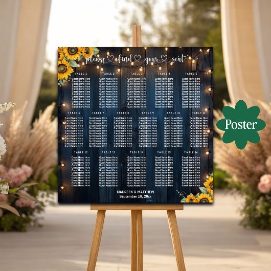 Blue Wood String Lights 16 Tische Hochzeitssitze Poster