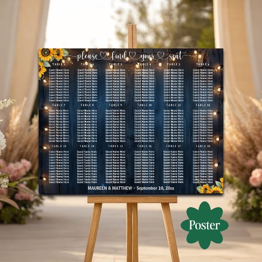 Blue Wood String Lights 18 Tische Hochzeitssitze Poster
