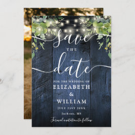 Blue Wood String Lights Greenerity Foto Wedding Save The Date