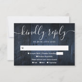 Blue Wood String Lights Greenery Boho Wedding RSVP Karte (Vorderseite)