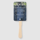 Blue Wood String Lights Grüne Hochzeitsprogramm Fächer (Vorderseite)