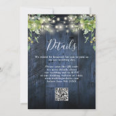 Blue Wood String Lights Grüne QR Code Hochzeit Einladung (Rückseite)