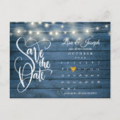 Blue Wood String Lights Kalender Save the Date Ankündigungspostkarte (Vorderseite)