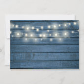 Blue Wood String Lights Script Foto Wedding Save The Date (Rückseite)