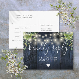 Blue Wood String Lights Song Request UAWG Postcard Einladungspostkarte
