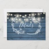 Blue Wood String Lights Wedding Details Card Einladung (Vorderseite)