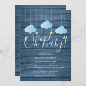 Blue Wood Twinkle Twinkle Oh Baby Dusche Einladung (Vorne/Hinten)