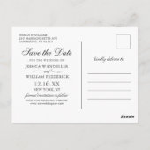 Blue Wood White Roses Rustic Wedding Save the Date Postkarte (Rückseite)