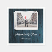 Blue Wooden Foto Brautparty Napkins Serviette (Vorderseite)