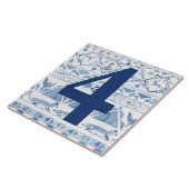 Blue Woodland Animal Ikat House Anschrift Nummer 4 Fliese (Seite)