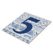 Blue Woodland Animal Ikat House Anschrift Nummer 5 Fliese (Seite)