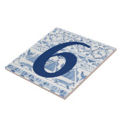 Blue Woodland Animal Ikat House Anschrift Nummer 6 Fliese (Seite)