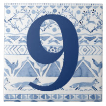 Blue Woodland Animal Ikat House Anschrift Nummer 9
