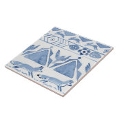 Blue Woodland Animal Ikat Pattern Fox Version 2 Fliese (Seite)