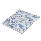Blue Woodland Animal Ikat Pattern Fox Version 3 Fliese (Seite)