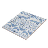 Blue Woodland Animal Ikat Pattern Fox Version 3 Fliese (Seite)