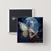 Blue Woodland Faiasy Fantasy Art Button (Vorne & Hinten)