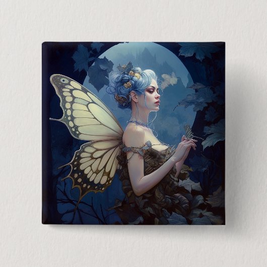 Blue Woodland Faiasy Fantasy Art Button (Vorderseite)
