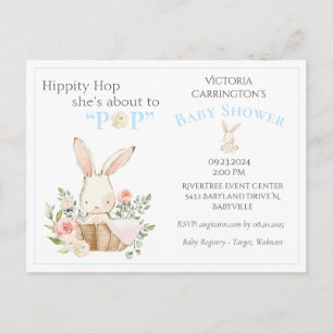 Blue Woodland Forest Bunny Floral Baby Einladung Postkarte