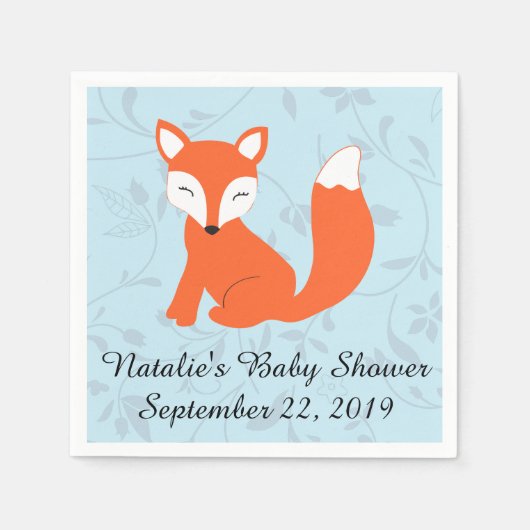 Blue Woodland Fox Baby Dusche Serviette (Vorderseite)