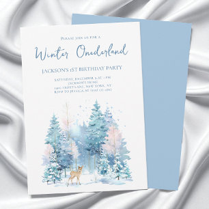 Blue Woodland Winter Wonderland 1. Geburtstag Part Einladung