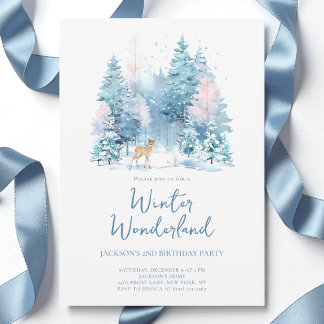 Blue Woodland Winter Wonderland 2. Geburtstag Part Einladung